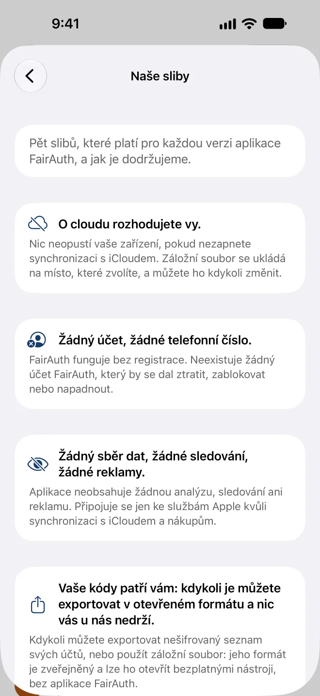 Pět slibů v aplikaci