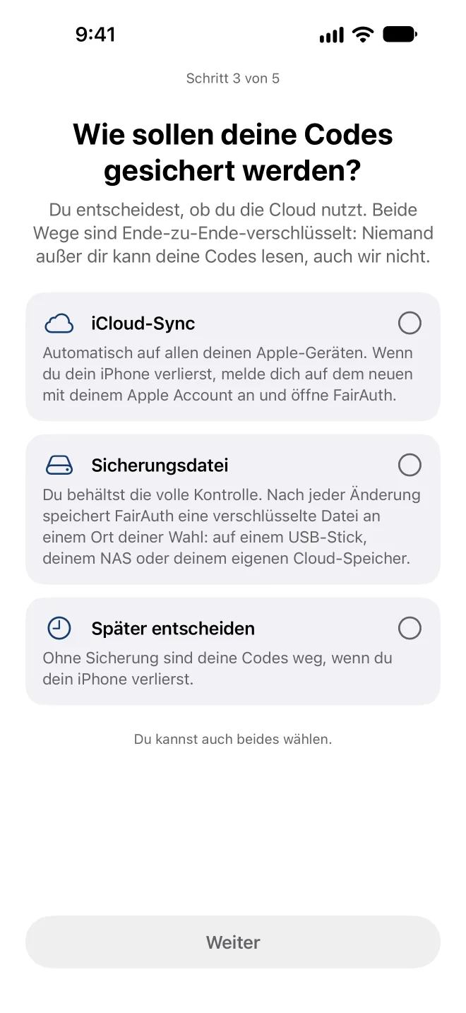 Auswahl, wie FairAuth deine Codes sichert