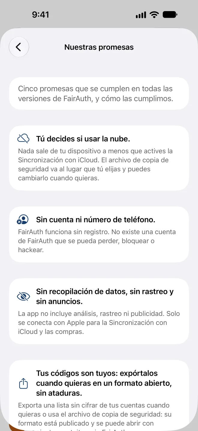 Las cinco promesas en la app