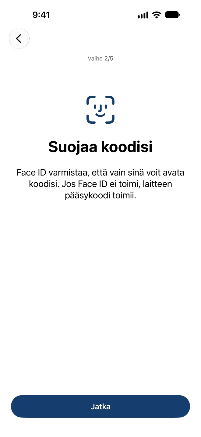 Suojauksen käyttöönotto Face ID:llä