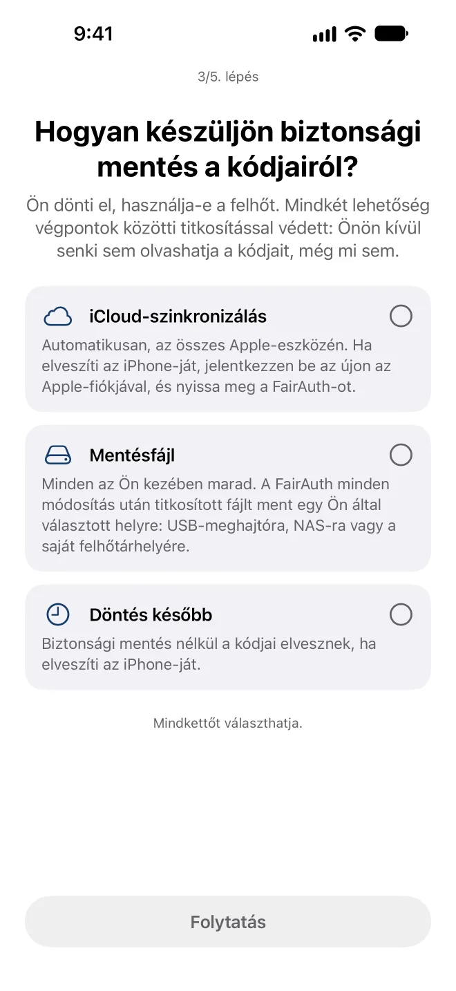 Annak kiválasztása, hogyan mentse a FairAuth a kódokat
