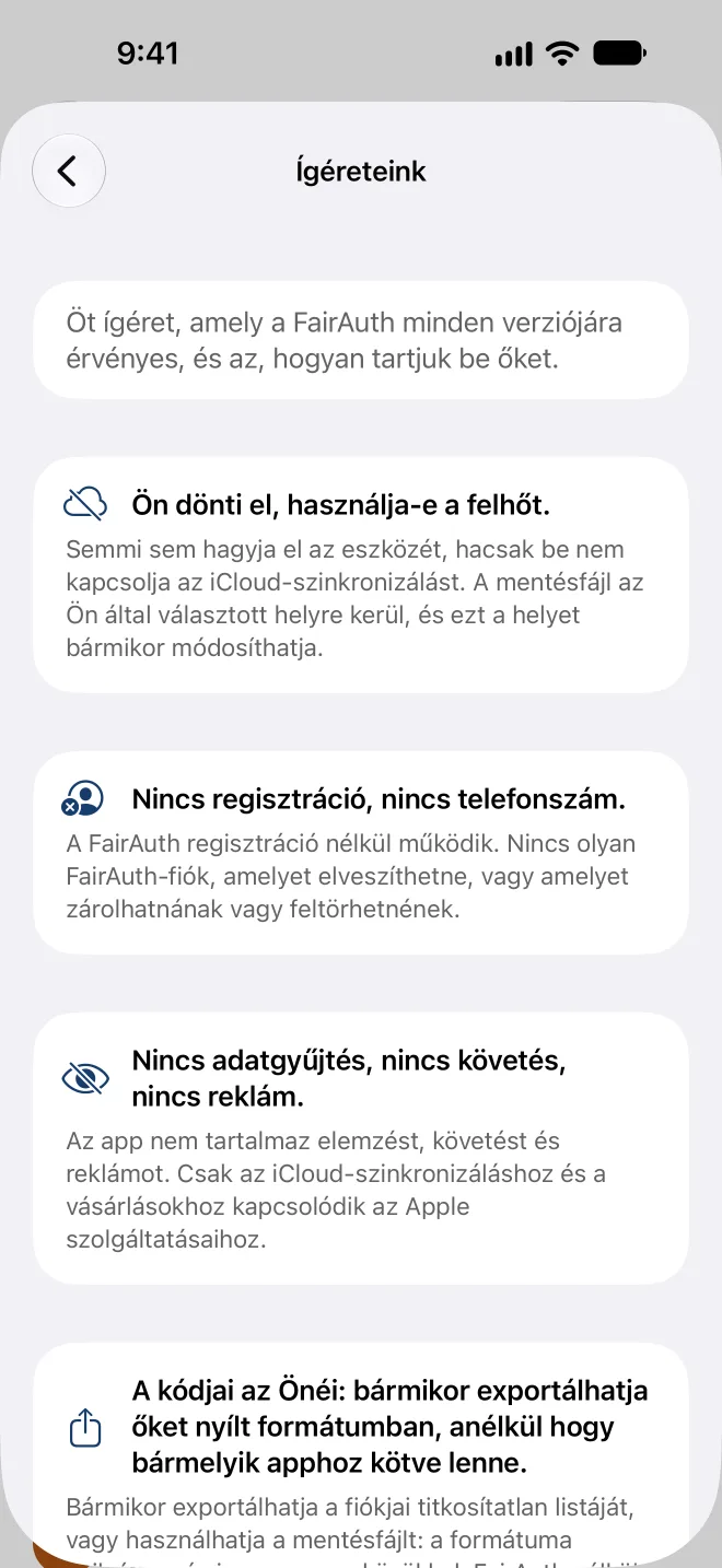 Az öt ígéret az appban