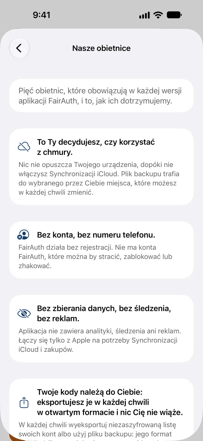 Pięć obietnic w aplikacji