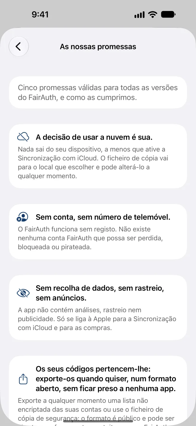 As cinco promessas na app