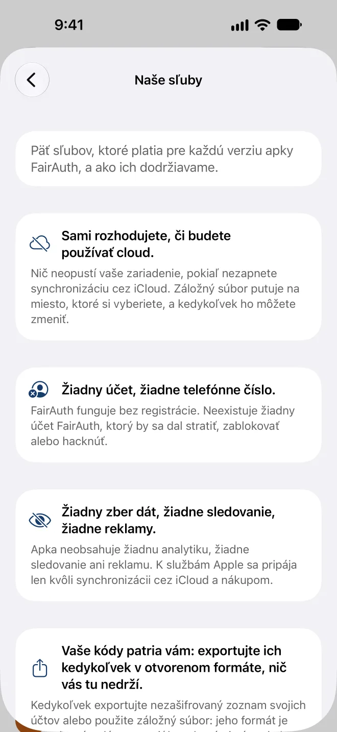 Päť sľubov v apke