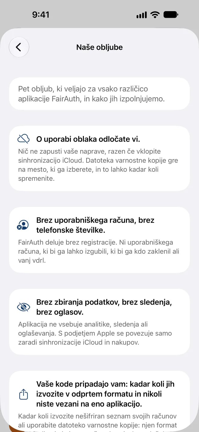 Pet obljub v aplikaciji