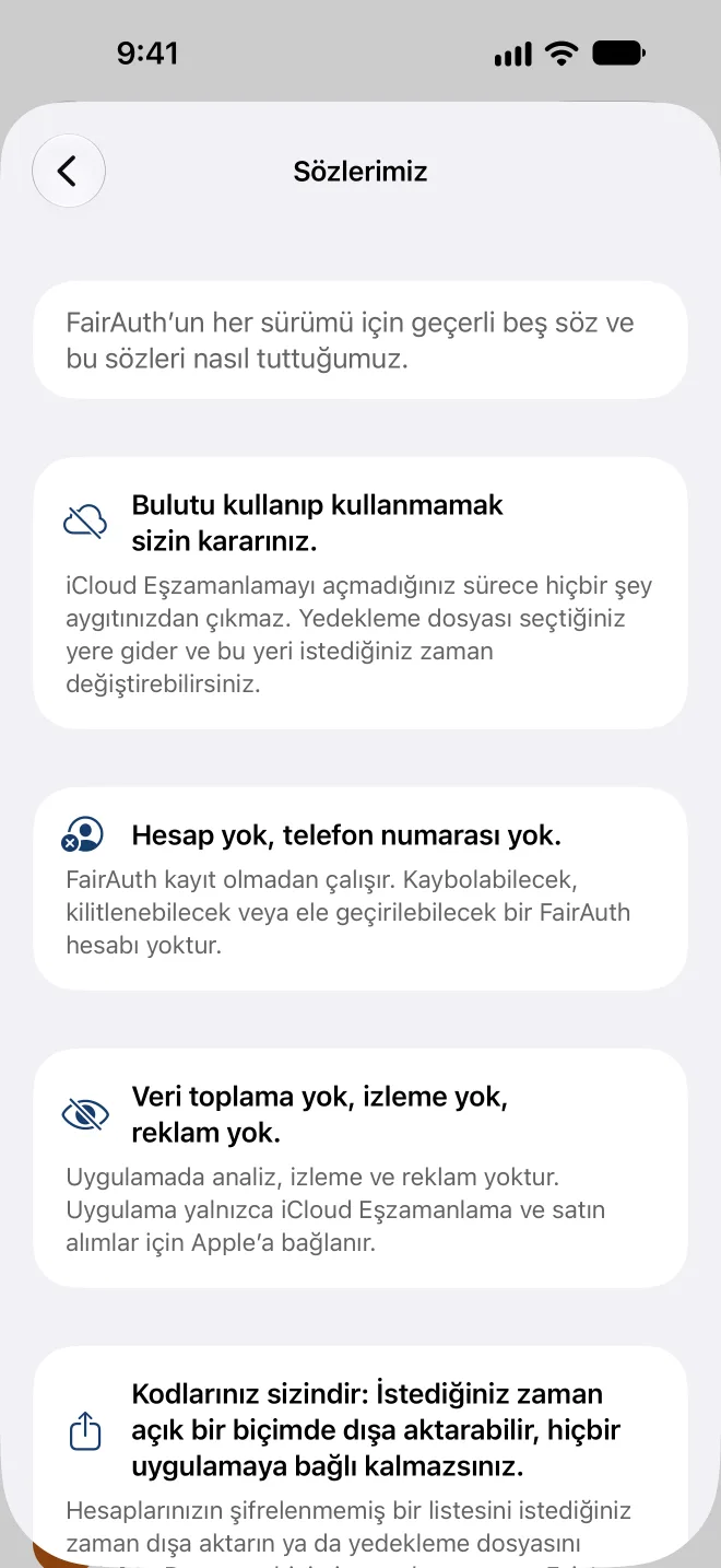 Uygulamadaki beş söz